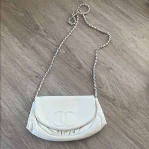Chanel Ivory Caviar Half Moon Wallet on Chain Bag